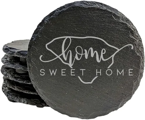 Miniatura 15 de Rustic Slate Coasters Set of 6, Round 4" with South Carolina 'Home Sweet Home' Design, for Holidays, Birthdays, Housewarming, She-Shed, Man Cave