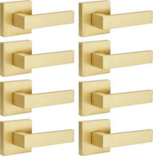 Miniatura 21 de EHOMEWARE 8 paquetes de manijas de puerta interior sin llave en acabado de latón satinado, manija de puerta de armario, palanca de puerta de paso