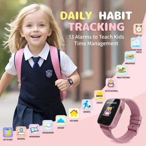 Miniatura 4 de ZUODUN Relojes Inteligentes para Niñas de 4 a 12 Años, Reloj Inteligente para Niños con Cámara, 26 Juegos de Rompecabezas, Reloj Despertador, Rosa
