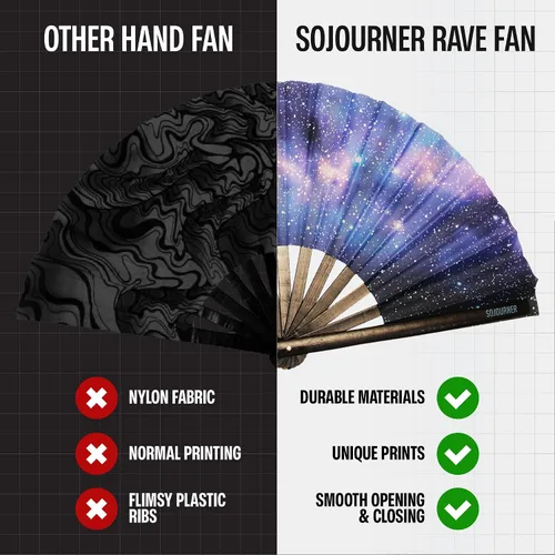 Miniatura 15 de SoJourner Bags Rave Fan – Ventilador plegable grande – Ventilador de mano Clack para raves, Halloween, Burlesque, trajes de arcoíris para mujeres