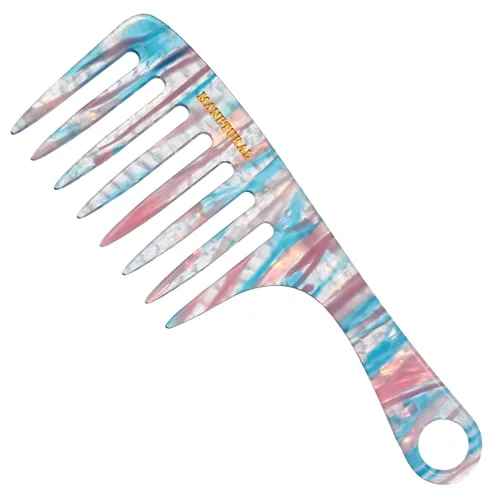 Miniatura 7 de D1 Peine de mango de dientes anchos para cabello rizado Eleva, conserva el rizo, suaviza el cabello. Peine de acetato (morado brillante)