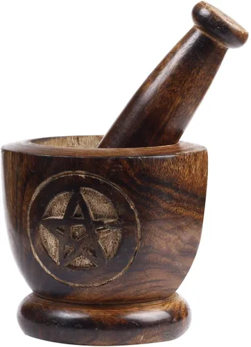 Miniatura 9 de Molinillo de especias de mortero y mortero hecho a mano de madera Okhli para hierbas, guacamole, pesto y especias, juego de mortero y mortero
