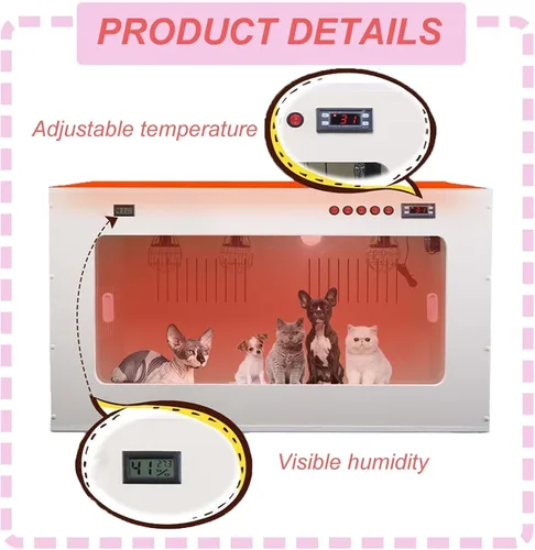 Miniatura 3 de Caja de incubadora de mascotas para gatos/perros, perrera de humedad visual, con ventilador de ventilación/lámpara de iluminación (negro)