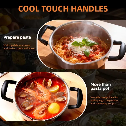 Miniatura 6 de Olla de pasta de acero inoxidable con colador, fácil de manchar y perfecta para solteros y parejas, apta para lavavajillas, 3 cuartos de galón
