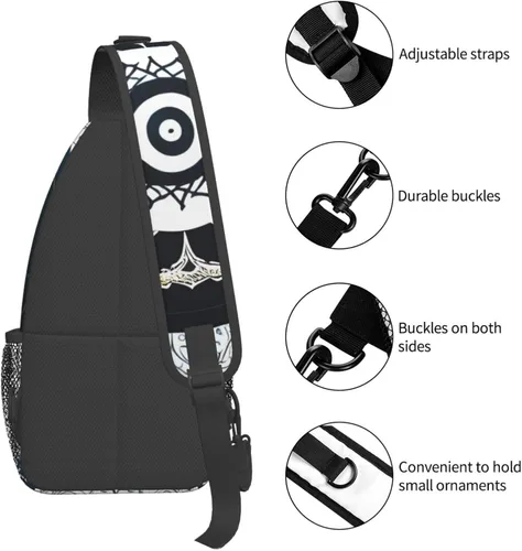 Miniatura 4 de Bolso redondo de tótem blanco y negro, bolsa cruzada de viaje, senderismo, mini mochila de pecho, mochila casual para el hombro para mujeres