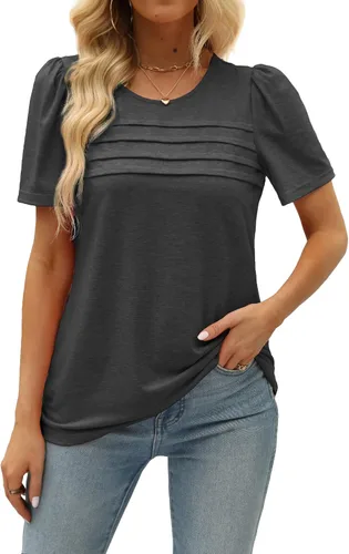 Miniatura 2 de JomeDesign - Camisetas casuales de verano para mujer, manga corta, cuello redondo, manga abullonada