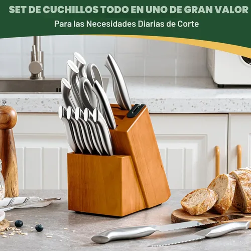 Miniatura 3 de Juego de cuchillos, EWFEN - Juego de 14 piezas de cuchillos de cocina con bloque, cuchillos de acero inoxidable alemán con afilador de cuchillos