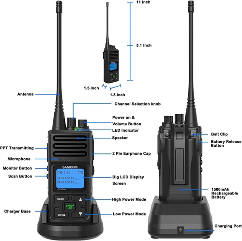Miniatura 8 de SAMCOM FPCN30A Radios Walkie Talkies portátiles UHF Radios bidireccionales para adultos, radios resistentes de 2 vías de largo alcance con base