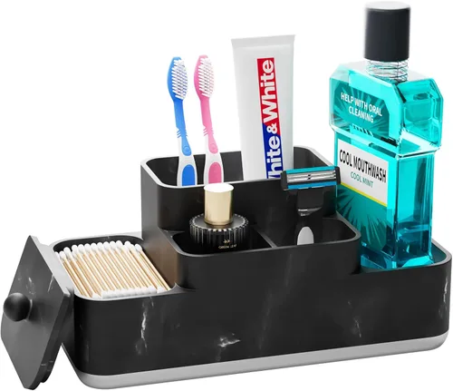 VITVITI Organizador de mostrador de baño, soporte para cepillo de dientes para baño, organizador de baño de resina, almacenamiento de encimera para