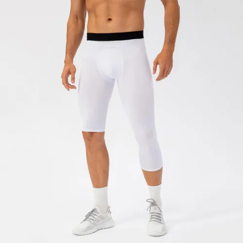 Miniatura 16 de Pantalones de compresión para hombre, mallas de compresión de una pierna para baloncesto, capri 3/4, leggings atléticos, capa base de secado fresco
