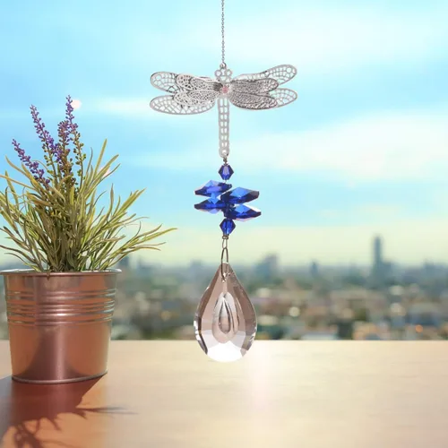 Miniatura 2 de WEISIPU Prisma atrapasoles de cristal – Atrapasoles de libélula para ventanas colgantes de arco iris, adorno de libélula de metal de cristal K9