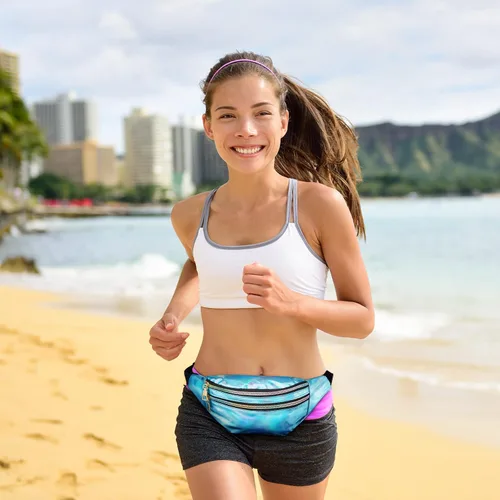 Miniatura 6 de Riñonera holográfica de 3 piezas para mujeres, hombres y niños, cintura deportiva de color metálico con bolsas y cinturón ajustable, paquete