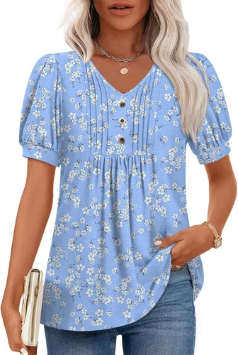 Miniatura 13 de Findsweet Blusas de túnica de verano para mujer, tops casuales y elegantes, manga corta, M-3XL