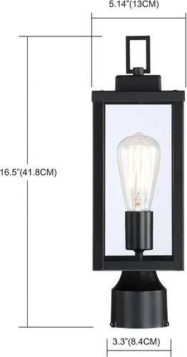 Miniatura 2 de WISBEAM Luz de poste para exteriores, linterna de poste, base E26 de 60 W máximo, carcasa de metal más vidrio, calificación ETL, bombillas