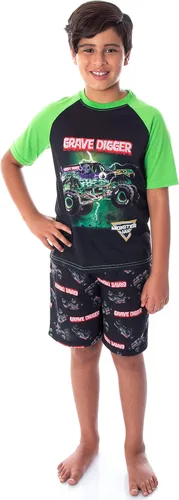 Miniatura 5 de INTIMO Monster Jam Grave Digger Monster Truck - Conjunto de pijama de 2 piezas para niño Negro