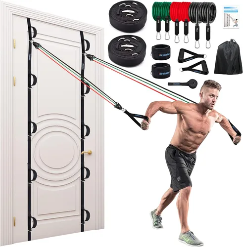 Miniatura 14 de Brebebe Correa de anclaje de puerta para ejercicios de bandas de resistencia, anclaje de múltiples puntos para gimnasio en casa, banda de puerta