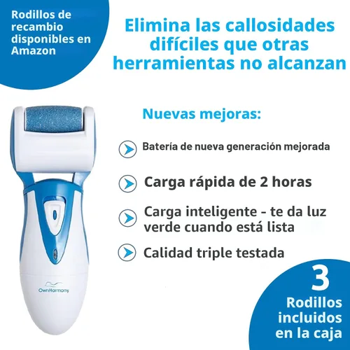 Miniatura 6 de Removedor de callos eléctrico recargable CR900 por propia armonía (probado más potente) mejores herramientas de pedicura con 2 rodillos, profesional