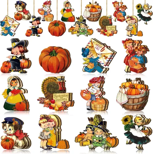 Miniatura 7 de Geelin 24 piezas de adornos góticos de Navidad para decoraciones de árbol Gato negro Calabaza Talla de madera Murciélago Colgante Pendientes
