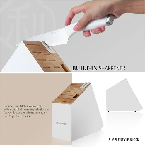 Miniatura 5 de Juego de Cuchillos Blancos, Juego de Bloque de Cuchillos de 13 Piezas con Afilador Integrado y Tijeras para Cocina, Corte de Carne y Verduras, Juego