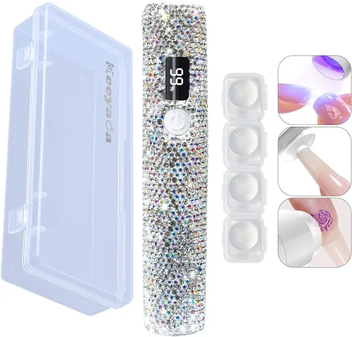 Miniatura 9 de Lámpara de uñas UV de mano con diamantes de imitación brillantes, lámpara LED portátil de 3 W, secador de uñas USB recargable inalámbrico con sello