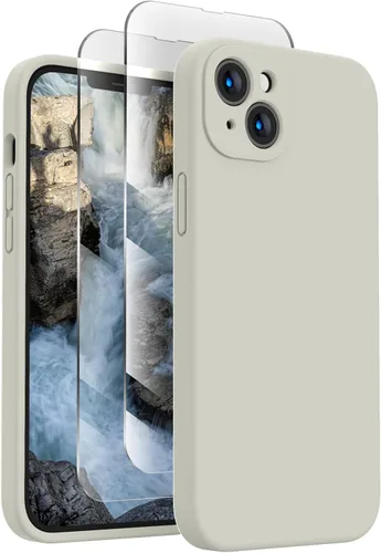 FireNova Funda diseñada para iPhone 14, funda de silicona mejorada [protección de cámara] con [2 protectores de pantalla], forro interior de Piedra