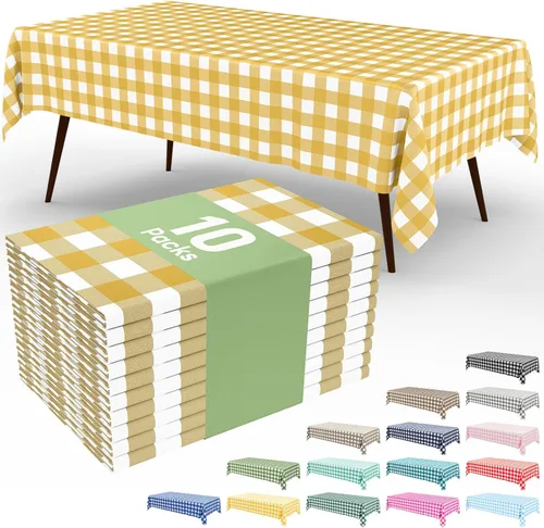 Miniatura 94 de Smiry Paquete de 3 Manteles Desechables de Cuadros Gingham Color Caqui - 54" x 72" Mantel de Plástico de Servicio Pesado, Cubiertas de Mesa
