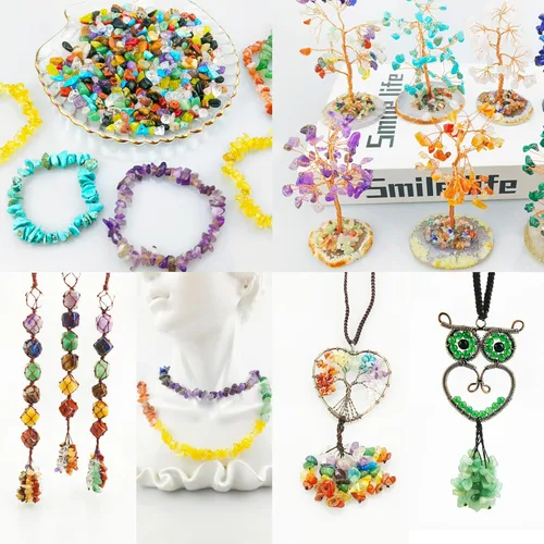 Miniatura 5 de ZHIYUXI 400 cuentas para hacer joyas, cuentas multicolor de 0.197-0.315 in, piedras preciosas de piedra natural, cuentas sueltas irregulares a