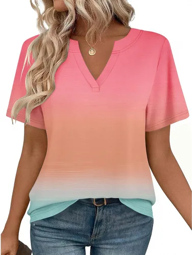 Miniatura 34 de Zeagoo Camisetas de manga corta con cuello en V para mujer, bonitas, elegantes, casuales, para negocios, trabajo, blusa