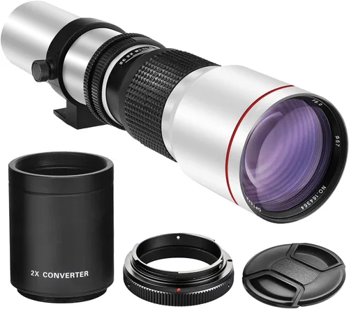 Lente teleobjetivo manual de 19.685 in para cámaras DSLR EOS (blanco)
