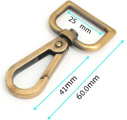 Miniatura 2 de 10 cierres giratorios de 1 pulgada con anillo en D de pinza de mosquetón para correa, cordón de puerta de empuje, clips de gancho giratorio a Latón