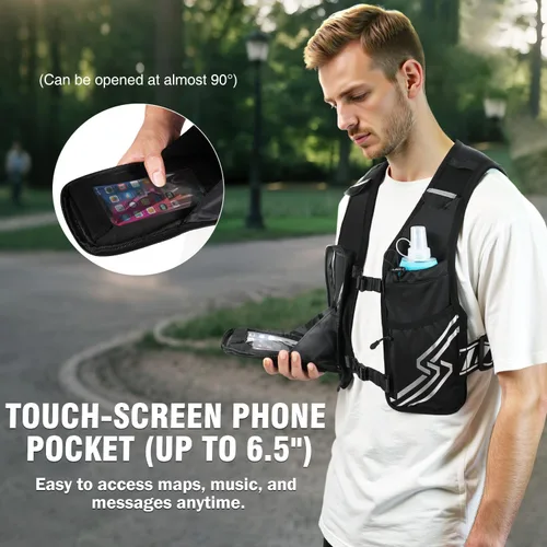Miniatura 4 de Chaleco de Correr para Hombres y Mujeres, Chaleco de Hidratación para Correr con Botella Suave de 500ml y Bolsillo para Teléfono con Pantalla