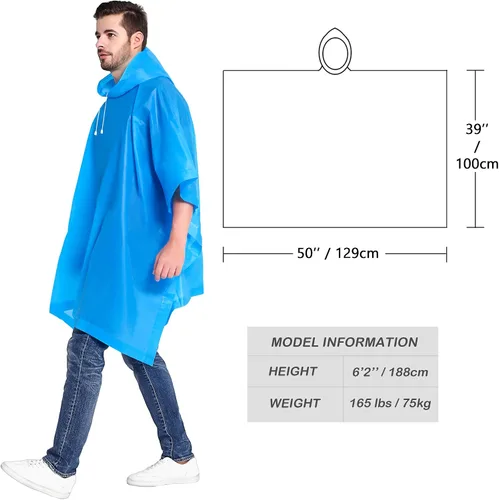 Miniatura 22 de ANTVEE Ponchos de lluvia para adultos, impermeable, portátil, reutilizable, paquete de 2 con capucha con cordón, se mantiene seco