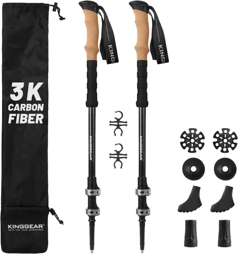 KINGGEAR TPC-3K - Bastones de senderismo 100% fibra de carbono para senderismo, bastones de senderismo plegables ultraligeros con empuñaduras de