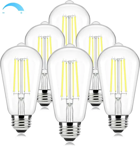 Miniatura 9 de Brightever Bombillas ámbar regulables equivalentes a 60 W, bombillas LED Edison vintage de 2200 K, 850 LM, 90+CRI, 7 W ST58 E26, bombilla LED