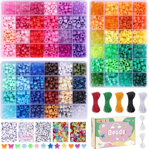 Miniatura 9 de QUEFE 2350 piezas, 64 colores, kit de cuentas de pony para hacer pulseras, kit de pulseras de amistad con cuentas de arcoíris Kandi, cuentas