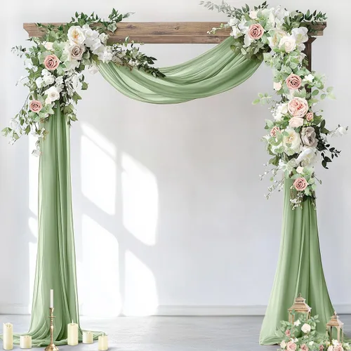 Miniatura 6 de Socomi 2 paneles de tela para arco de boda, 29 pulgadas x 19 pies, cortinas de gasa transparente azul bebé, 6 yardas para decoración de boda