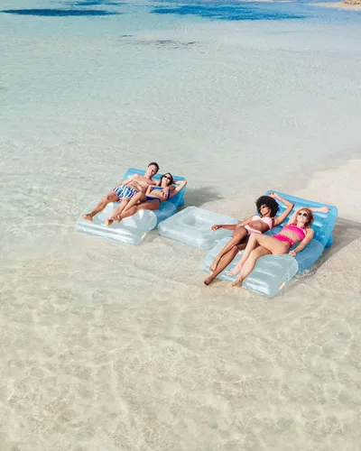 Miniatura 2 de FUNBOY Enfriador de bebidas inflable con conexión de tumbona rosa transparente, conecta cuatro tumbonas flotadores de piscina, flotador