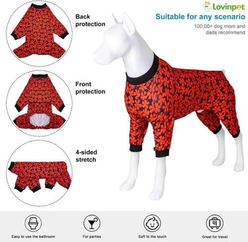 Miniatura 3 de LovinPet Pijama de perro gordo para perros medianos, camisa para aliviar la ansiedad de las mascotas, camisa de protección solar, tela elástica Negro