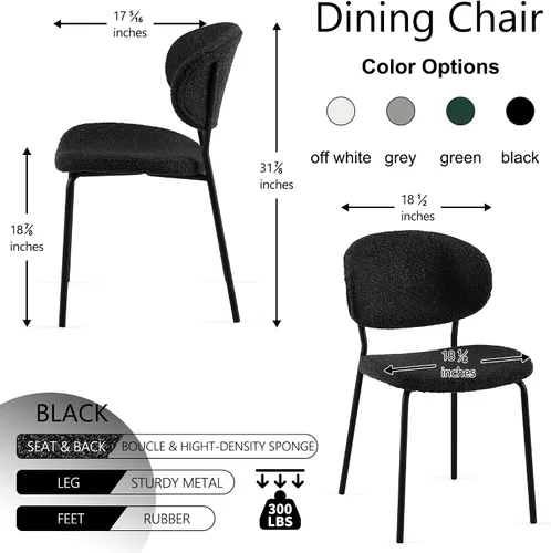 Miniatura 2 de Homedot Juego de 2 sillas de comedor tapizadas negras, modernas sillas de cocina de mediados de siglo tapizadas con cojín acolchado para comedor