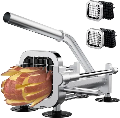Eascandy - Cortador de patatas fritas, cortador de patatas resistente, juego de cortador de patatas de acero inoxidable con cuchillas de 1/2 y 3/8