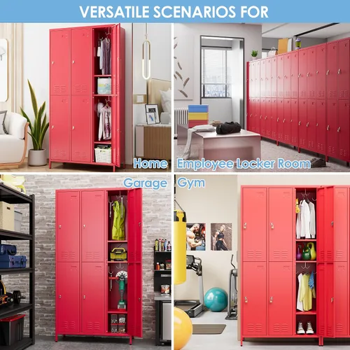 Miniatura 7 de SUPEER Casillero de Metal de 6 Puertas para Empleados con Soporte para Tarjetas de Visita y 18 Ganchos, Casillero de Metal para Empleados con Rojo