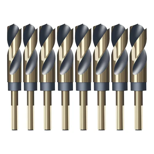 HUHAO Juego de 8 brocas de acero de alta velocidad con vástago reducido de 0.394 in y vástago de 1/2 pulgada, 8 tamaños de 9/16 a 1 pulgada, HSS