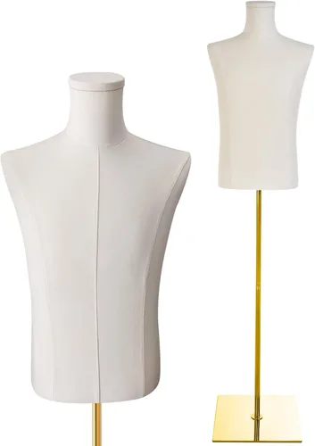 Maniquí Masculino Ajustable con Soporte de Metal Dorado para Exhibición de Ropa en Escaparate