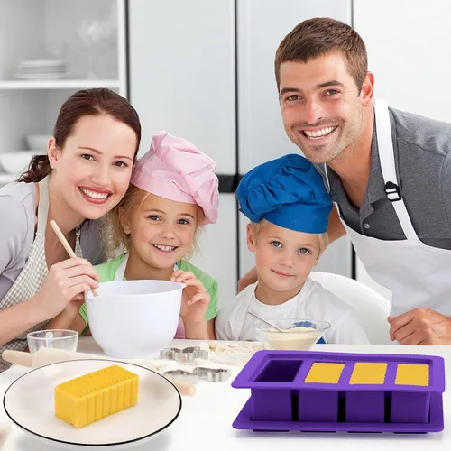 Miniatura 6 de Molde de mantequilla con tapa, recipiente de silicona para mantequilla con espátula, moldes de silicona antiadherentes para hacer 4 formas de barra