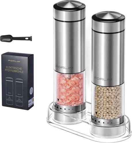 Miniatura 10 de FORLIM Juego de molinillo eléctrico de sal y pimienta, recargable por USB, molinillo automático de sal y pimienta con cubierta antipolvo, control