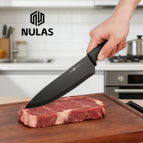 Miniatura 8 de Juego de cuchillos de cocina de 8 piezas con bloque universal, cuchillos de chef antioxidantes, diseño ergonómico, apto para lavavajillas (negro)