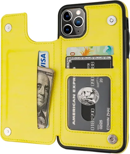 Miniatura 8 de OT ONETOP - Funda tipo cartera para iPhone 11 Pro Max con tarjetero y ranuras para tarjetas, doble cierre magnético y funda duradera a prueba de Oro
