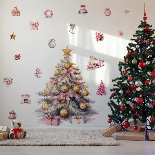 Miniatura 14 de 59x47 Pulgadas Adhesivos de Árbol de Navidad Azul Grande para Pared, Extraíbles DIY, Adhesivos de Árbol de Navidad Acuarela Gigantes para Baño