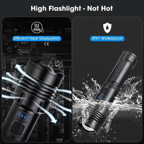 Miniatura 7 de Paquete de 2 linternas de 99000 lúmenes altos, linterna recargable LED súper brillante, 5 modos, IPX7 impermeable Flah Light para camping, hogar