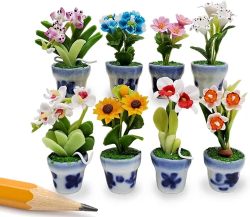Miniatura 13 de WitnyStore Juego de 3 piezas pequeñas de 2 pulgadas de alto, orquídea amarilla, roja y naranja - Flores artificiales hechas a mano, coloridas